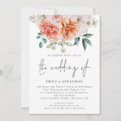 Peach peonies Florals Foto QR Weddenschap Kaart (Voorkant)