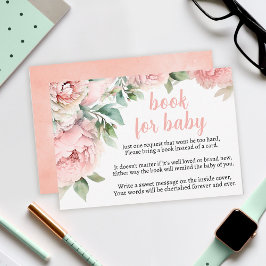 Peach peonies girl baby shower bijenkaart RSVP kaartje
