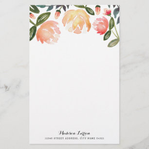 Peach Peonies Personalized Stationery Briefpapier