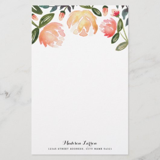 Peach Peonies Personalized Stationery Briefpapier (Voorkant)