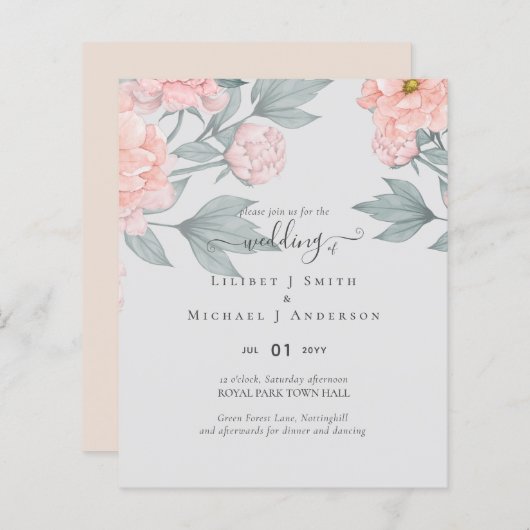 Peach Peonies Sage Floral budget Weddenschap (Voorkant / Achterkant)