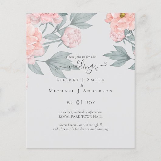 Peach Peonies Sage Floral budget Weddenschap (Voorkant)
