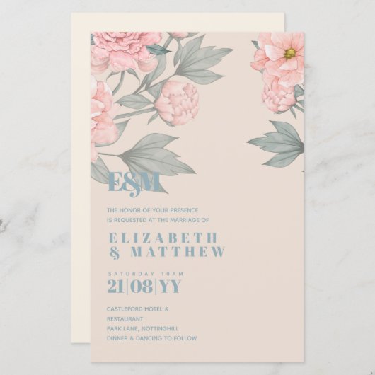 Peach Peonies Sage Floral budget Weddenschap (Voorkant / Achterkant)