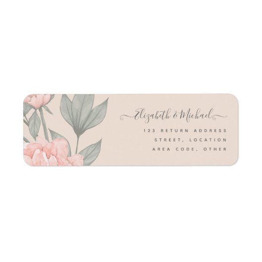 Peach Peonies Sage Floral budget Weddenschap Etiket (Voorkant)