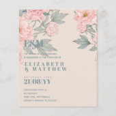 Peach Peonies Sage Floral budget Weddenschap Flyer (Voorkant)