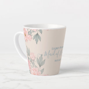 Peach Peonies Sage Floral budget Weddenschap Latte Mok
