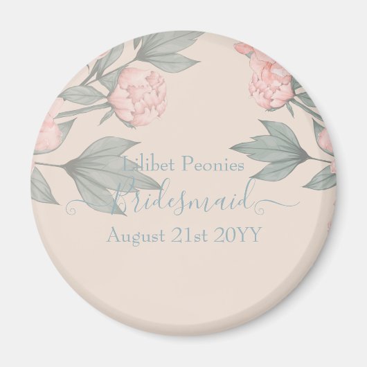 Peach Peonies Sage Floral budget Weddenschap Magneet (Voorkant)
