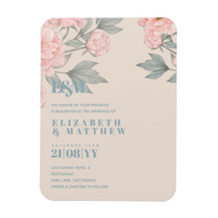 Peach Peonies Sage Floral budget Weddenschap Magneet