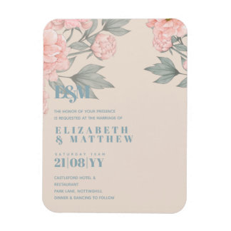 Peach Peonies Sage Floral budget Weddenschap Magneet