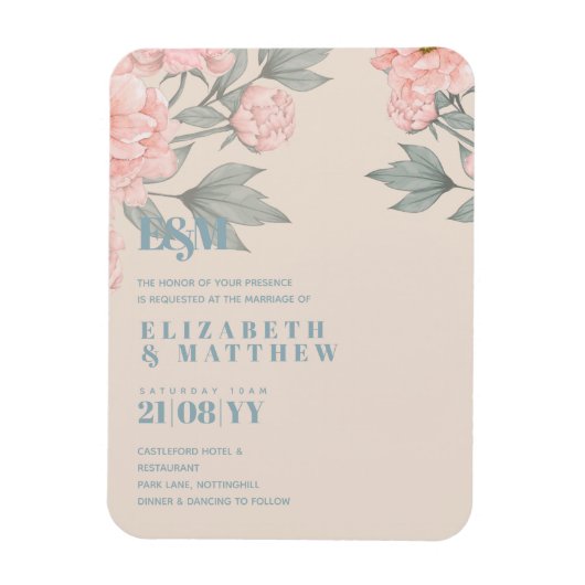 Peach Peonies Sage Floral budget Weddenschap Magneet (Verticaal)