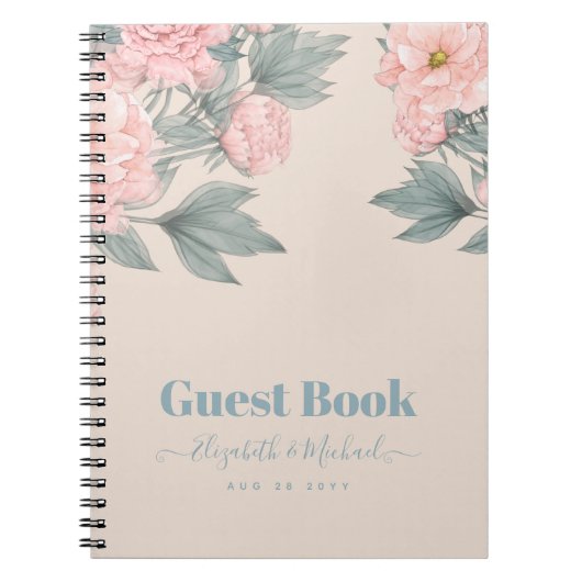 Peach Peonies Sage Floral budget Weddenschap Notitieboek (Voorkant)
