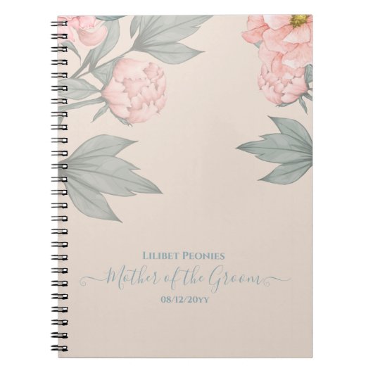 Peach Peonies Sage Floral budget Weddenschap Notitieboek (Voorkant)