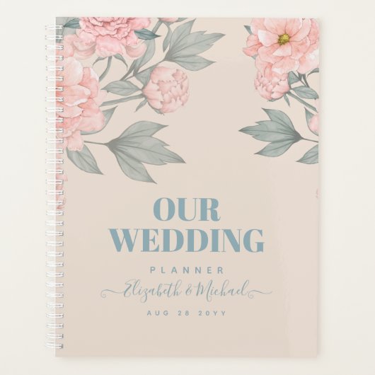 Peach Peonies Sage Floral budget Weddenschap Planner (Voorkant)
