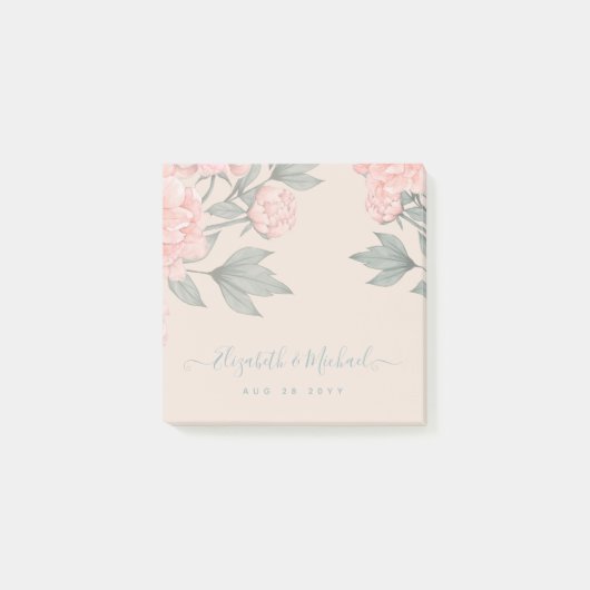 Peach Peonies Sage Floral budget Weddenschap Post-it® Notes (Voorkant)