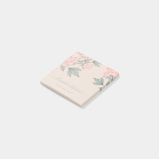 Peach Peonies Sage Floral budget Weddenschap Post-it® Notes (Schuin)