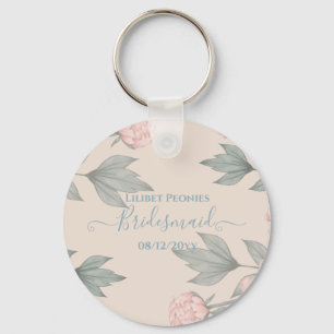 Peach Peonies Sage Floral budget Weddenschap Sleutelhanger