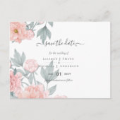 Peach peonies Sage Floral Weddenschap Save Dates Briefkaart (Voorkant)