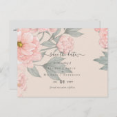 Peach peonies Sage Floral Weddenschap Save Dates Briefkaart (Voorkant / Achterkant)