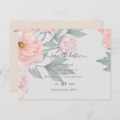Peach peonies Sage Floral Weddenschap Save Dates Briefkaart (Voorkant / Achterkant)
