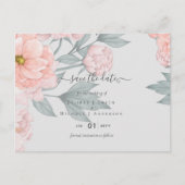 Peach peonies Sage Floral Weddenschap Save Dates Briefkaart (Voorkant)