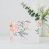 Peach peonies Sage Floral Weddenschap Save Dates Briefkaart (Staand voorkant)