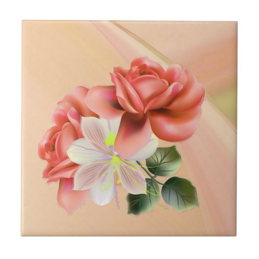 Peach Peonies Tegeltje (Voorkant)
