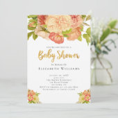 Peach peonies Waterverf Flowers Girl Baby shower Kaart (Staand voorkant)