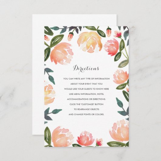 Peach Peonies Wedding Insert Informatiekaartje (Voorkant / Achterkant)