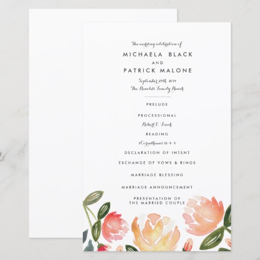 Peach Peonies Wedding Programs (Voorkant / Achterkant)