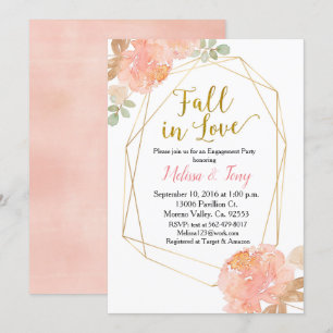 Peach Peony aquarel verlovingsfeest Kaart