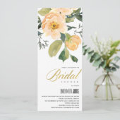 PEACH PEONY FLORAL BUNCH WATERVERF VRIJGEZELLENFEE KAART (Staand voorkant)