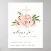 Peach Peony Floral Cross Bunch Baptism Welcome Poster (Voorkant)