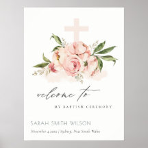 Peach Peony Floral Cross Bunch Baptism Welcome