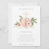 Peach Peony Floral Cross Godmoeder Voorstel Uitnod Bedankkaart (Voorkant)