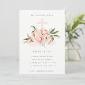 Peach Peony Floral Cross Godmoeder Voorstel Uitnod Bedankkaart (Staand voorkant)