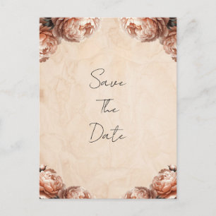 Peach Peony Flowers  Rustic Save the Date Aankondigingskaart