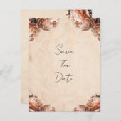 Peach Peony Flowers  Rustic Save the Date Aankondigingskaart (Voorkant / Achterkant)