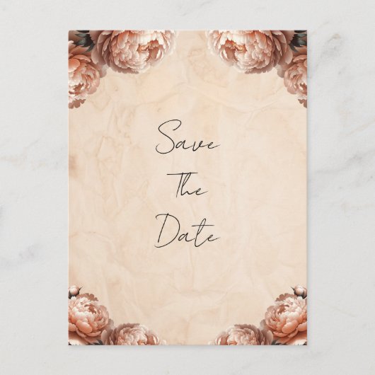 Peach Peony Flowers  Rustic Save the Date Aankondigingskaart (Voorkant)