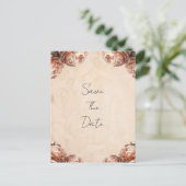 Peach Peony Flowers  Rustic Save the Date Aankondigingskaart (Staand voorkant)