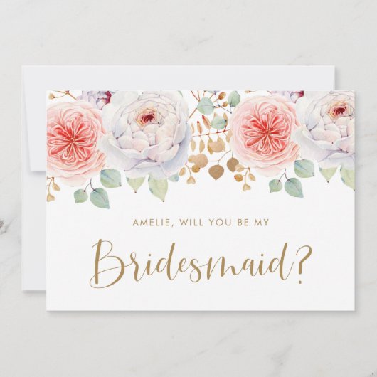 Peach Peony Gold Leaves zal mijn Bridesmaid zijn (Voorkant)