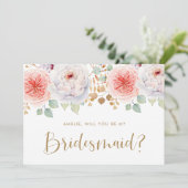 Peach Peony Gold Leaves zal mijn Bridesmaid zijn (Staand voorkant)
