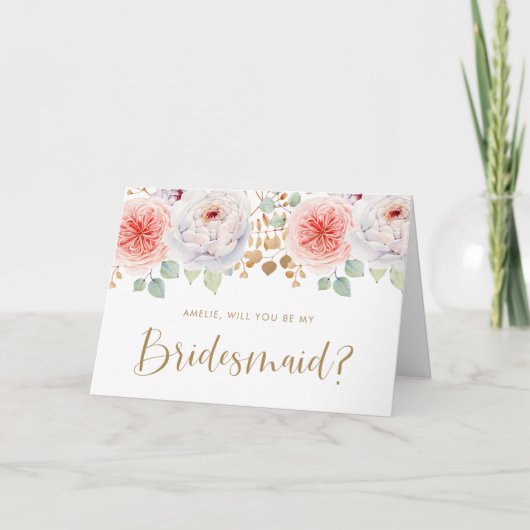 Peach Peony Gold Leaves zal mijn Bridesmaid zijn (Voorkant)