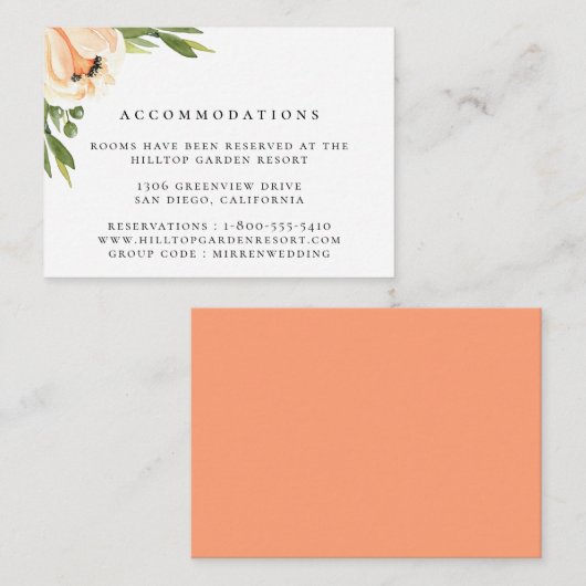 Peach Peony Trouwaccommodaties Informatiekaartje (Voorkant / Achterkant)