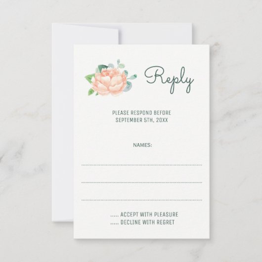Peach Peony Waterverf bruiloft antwoord Kaarten (Voorkant)