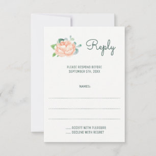 Peach Peony Waterverf bruiloft antwoord Kaarten
