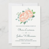 Peach Peony Waterverf bruiloft uitnodigingen (Voorkant)