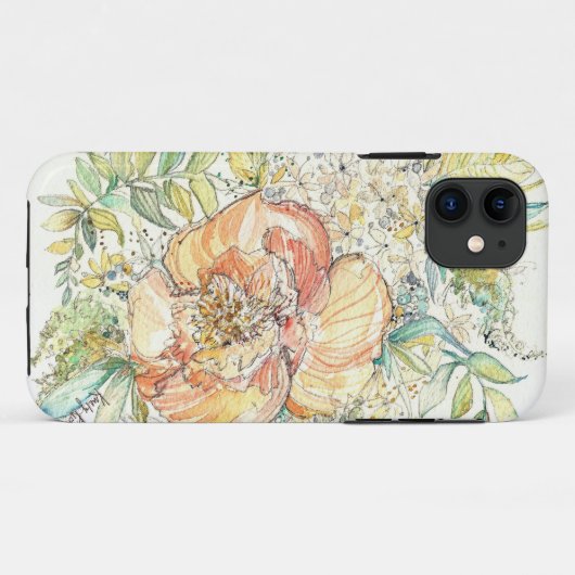 Peach Peony Waterverf iPhone Case (Achterkant (horizontaal))