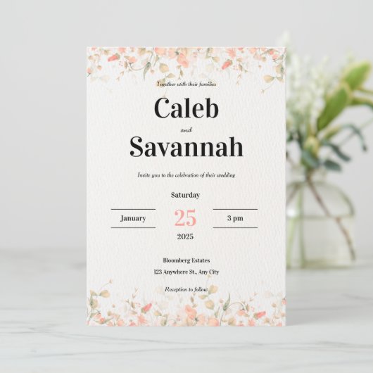 Peach Petal Wedding Invitation Kaart (Staand voorkant)