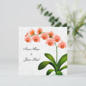 Peach phalaenopsis Orchids and Lace Wedding Invite Kaart (Staand voorkant)