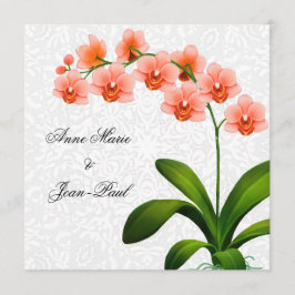Peach phalaenopsis Orchids and Lace Wedding Invite Kaart
